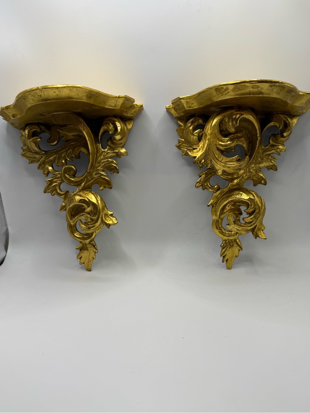 Vintage Andrea Gold Ornate Wall Bracket Pair - Decorative Home Wall Decor